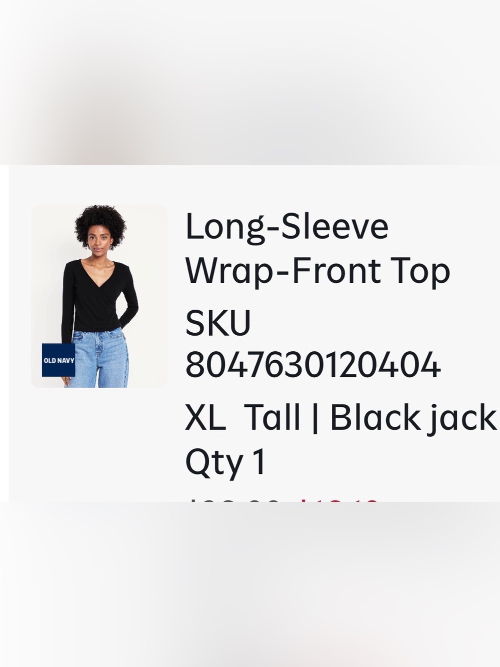 Old Navy Black Long-Sleeve Wrap-Front Top XL TALL